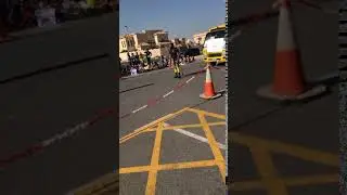 Walid Yari pulling the school bus for Dubai 30x Fitness Challenge