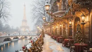 Peaceful Winter Cafe by the Lake with Soft Jazz and Fireplace Sounds