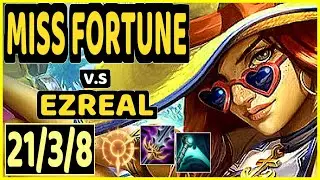 WILDTURTLE (MISS FORTUNE) vs EZREAL - QUADRAKILL 21/3/8 KDA BOTTOM ADC GAMEPLAY - NA GRANDMASTER