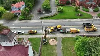 Drone view of Main St. road construction, Danville, VA