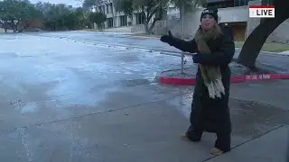 Our Emma Allen tests the thickness of the ice