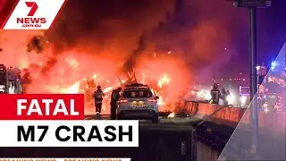 Truck driver dies in fiery M7 crash | 7NEWS