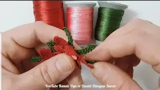 2723 - ince Uzun Yapraklar Arasında Güzel Bir Motif Tığ Oyası Yapımı