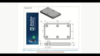 SolidWorks Tutoriel 3 I Exercice 3-16 I Plaque en Acier avec Trous de Perçage et Entraxes I CAO