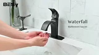 BESy Modern Black Waterfall Bathroom Faucet