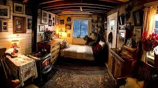 Calming Winter Forest Cabin with Fireplace Glow and Cold Night Wind Sounds for Better Sleep
