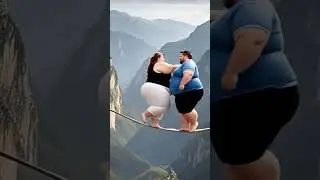A couple challenges themselves to walk on a tightrope.#extremesports