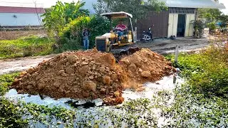 NICELY! Start Opening New Project! LANDFILL Using Skills Dozer Pushing RockSoil with 5Ton Trucks