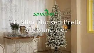 2023 SINTEAN 7ft Slim Flocked Christmas Tree: Prelit Perfection-A great choice for Christmas