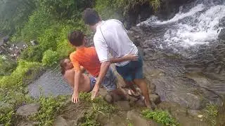 Road to Hana,Maui Hawaii 30 foot waterfall cliff jump 2 sons, father, and tour guide