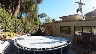 ЛИПКИЙ БАТУТ ИЗ СКОТЧА   ПРЫГНУЛ С КРЫШИ! Reverse Duct Tape Trampoline! STICKY SIDE UP!