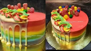 whipped cream rainbow theme cake, Candy cake