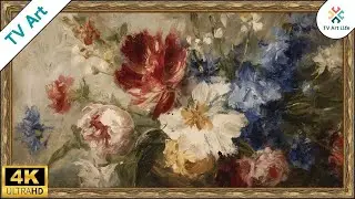Still Life Red White Blue Floral Frame TV Art | Classic Oil Painting Screensaver | 10 Hours 4K