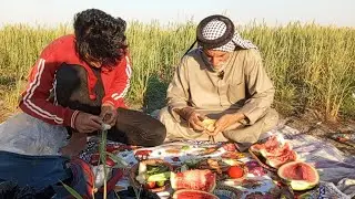 شاهد احلى شوي سمج على الحطب شأنك البحر في حياه الريف الاهوار الجنوب العراقيه