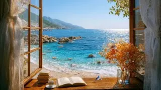 Morning Beach Window Escape 🌿 | Relaxing Guitar BGM & Ocean Waves for Study, Rest, Stress Relief