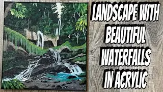 How to paint Landscape with beautiful Waterfalls in Acrylic