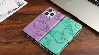 Floral Butterfly Imprinted Leather Case for iPhone 17 16 15 Series, Samsung Xiaomi Huawei Google...