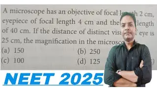 A microscope has an objective of focal length 2 cm, eye piece of focal length 4 cm and the tube.....
