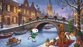 Frozen Canal Evening Jazz ❄️🎷 Cozy Urban Winter Study Mood with Snoopy