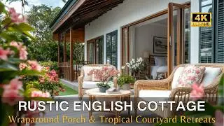 Luxury Rustic English Cottage with a Cozy Wraparound Porch and Lush Tropical Courtyard Retreats