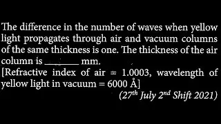 The difference in the number of waves when yellow light propagates  OP DTS 26 Q9
