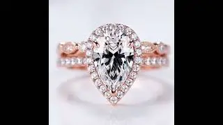 Rose Gold 2.2 Carat Halo Pear Cut White Sapphire Ring Set- Affordable From Black Diamonds- New York