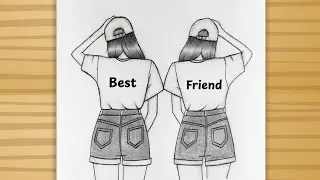 Best Friend Forever Drawing - Two best friend girl drawing/ Easy drawing Friendship day drawing /Art