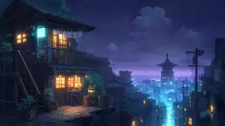 Rainy Rooftop Lofi Hip Hop Radio ☕ Midnight City Rain Ambience ☔️ Lofi Beats for Sleep, Work