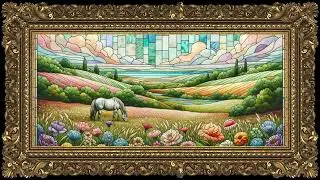 TV Art Screensaver, Pastoral Harmony: A Stained Glass Idyll, 1 Hour, No Sound