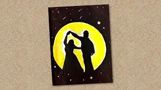 A Couple dancing in moonlight / easy poster colour painting