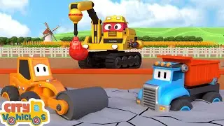Tractor Stuck in Cement! Super Drill Truck Rescue-Super Drill Truck, Tractor &Dump Truck for kids.