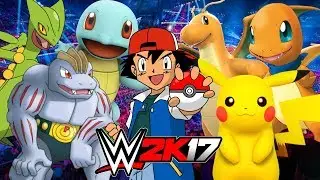 PIKACHU vs DRAGONITE vs MACHOKE vs SQUIRTLE vs CHARMANDER vs TREEKO | WWE 2K17 Gameplay