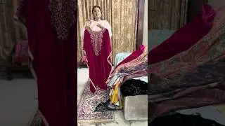 Velvet Kaftan Set With Mirror Zari Work#rosepetals #fashion #wintermarket #winterclothes #elegance