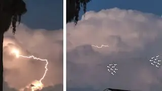 Strange 2 Possible Cylindrical Objects Appear Huge Lightning Cloud🌩 September 26, 2023