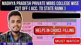|| Madhya Pradesh Private MBBS All Rounds College Wise Neet 2024-25 Closing Cut Off (State Rank ) ||