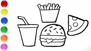Burger Pizza french fries and Cold drink  drawing painting and Coloring for kids part 98