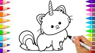 How to Draw a Caticorn Step by Step Easy for Kids | Cute Caticorn Coloring Page | Unicorn Art