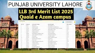 Pu LLB 3rd Merit List | Quaid e Azam Campus 2025