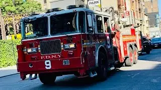 FDNY TOWER LADDER 9 RESPONDING MODIFIED ON GREAT JONES STREET IN EAST VILLAGE, MANHATTAN, NEW YORK.