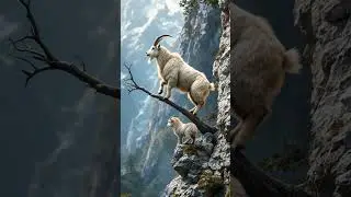 💕❤️ Mama Mountain Goat Guides Baby on Cliffside Adventure! ‼️🐐🌄 #FearlessClimb #shorts #goat #goat
