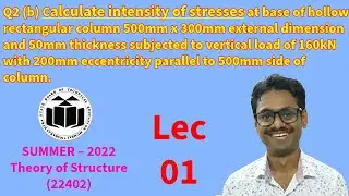 Calculate intensity of stresses at base of hollow rectangular (Theory of Structure)  01