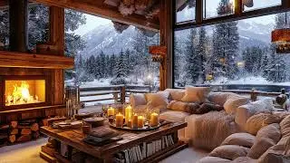 Blinding Snowstorm in Cold Night Beyond Cabin | Fireplace Sounds for Calm Sleep