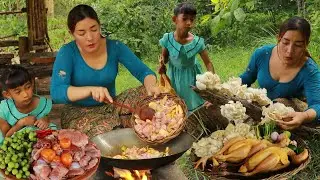 Cook chicken soup with mushroom for lunch- Fry ovary egg with eggplant so tasty +5food cook and eat