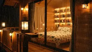 Night Rain Sounds in a Forest Cabin Room (No Ads) | Calm Ambience for Deep Sleep