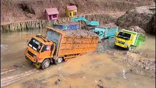 LOADING TANAH LUMPUR malah kejebak BANJIR di singai‼️truk fuso 220ps, CANTER HDx 4x4