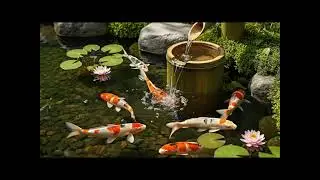 Relax - Water Flow & Koi Pond Calm - Beautiful Koi Fish & Serene Bamboo Water Feature