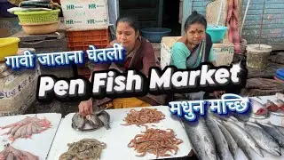पेण Fish Market घेतली मच्छि 🐟 | आई सोबत केला गावचा प्रवास 🏍💨 #roshanrmvlogs #fishmarket #pen 