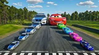 Big & Small McQueen & Police Car vs Zombie McQueen, Giant Pit & Creeper & Big Hammer Downhill Race