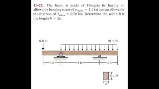 allowable bending stress of and an allowable shear stress of ksi. Determine the width if the height