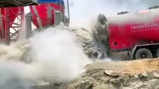 Cement bulk tanker over pressurization blow out loading hatch!!